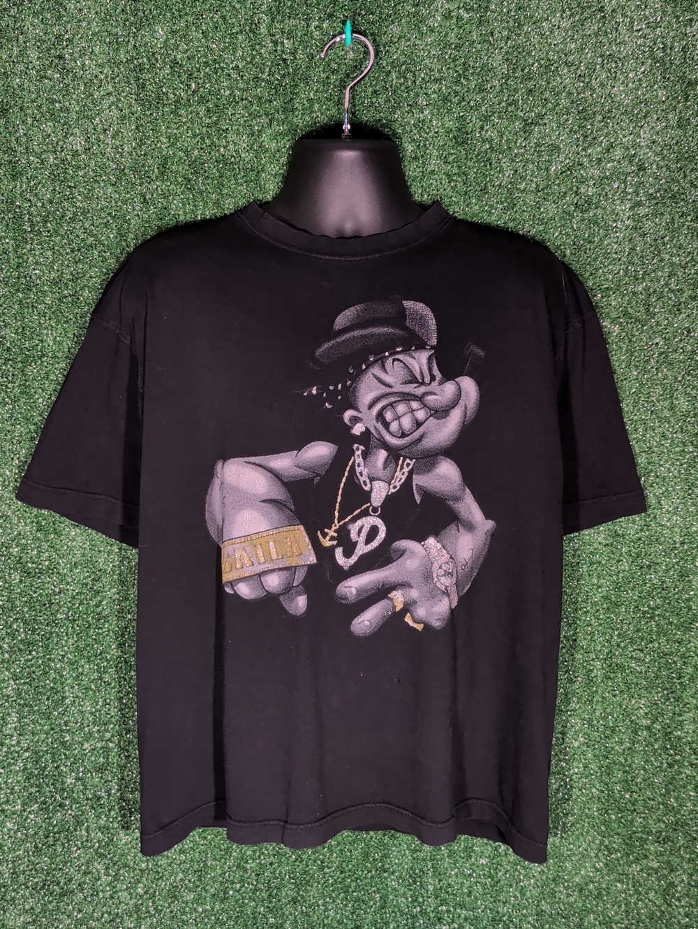 Vintage Y2K Rap Tee Gangster Popeye Hip Hop T Shirt Size L